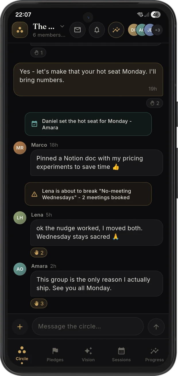 Pledge circle home screen on Android