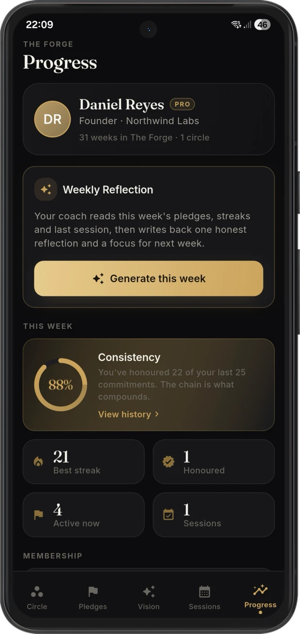 Personal progress dashboard in Pledge